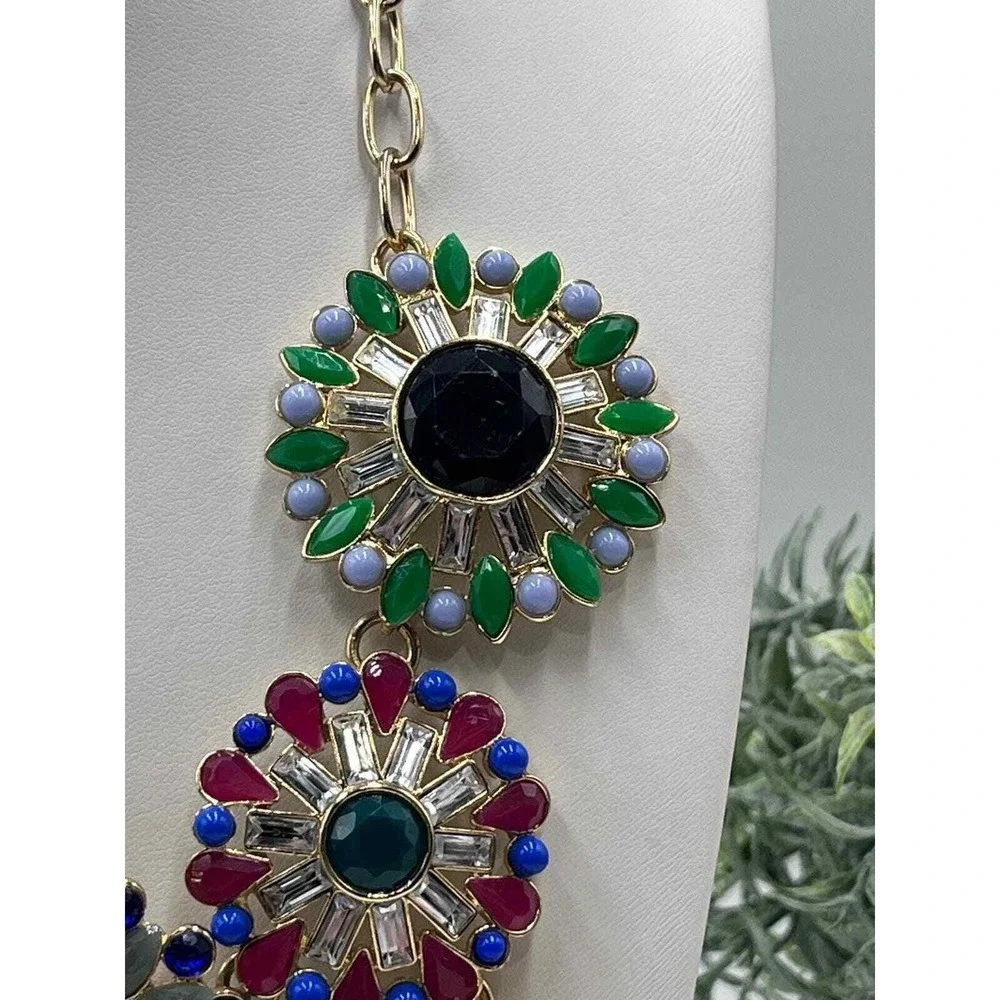 J. Crew Statement Brulee Starburst Runway Floral Gemstone Necklace Multi Color